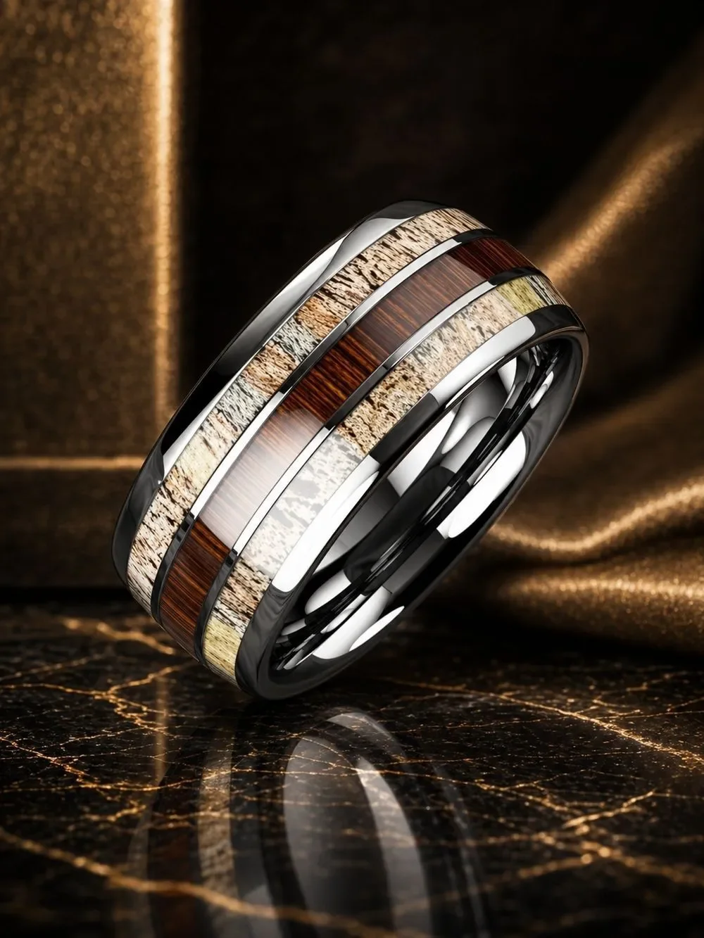 Men's Silver and Wood Inlay Band Ring